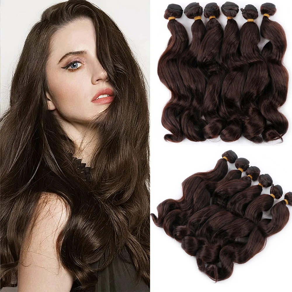 Deep Wavy Weave Bundles Synthetic Hair Extensions Afro Kinky Curly 6Ps/Lot 14/18 Inch Ombre Brown Wavy Hair Bundles For Women