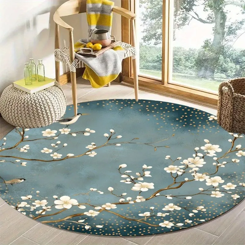 2026 Round Hedgehog Rug Autumn Apple Maple Area Carpet Cute Animal Floor Mat Non-Slip Home Decor