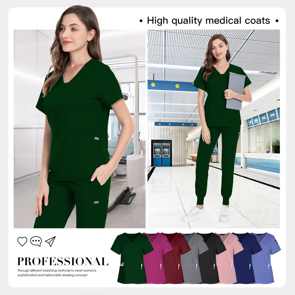 니아힌 고품질 의료복 여성 수술 가운 치과 실험실 조거 작업복 세트 (포켓 포함) 동물병원 간호 유니폼