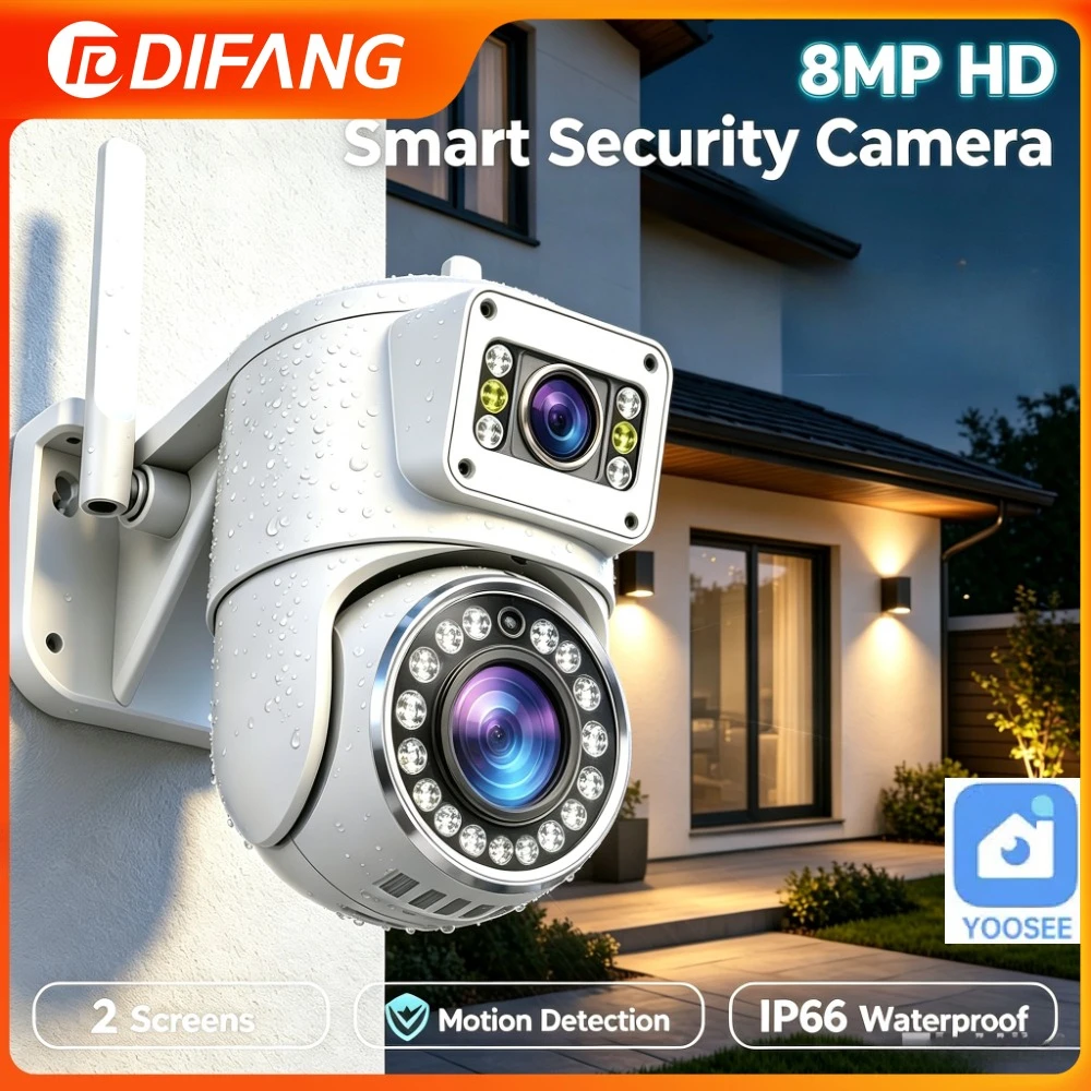 Yoosee 8MP Dual Lens 2 Screen WiFi Camera PIR Human Detection Auto Tracking IP66 Waterproof Outdoor Security CCTV Surveillance C
