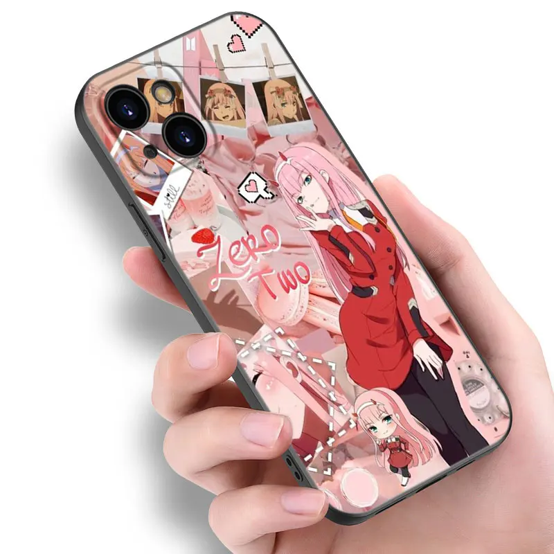 Anime Zero Two Darling Phone Case For Apple iPhone 12 13 Mini 11 14 15 Pro Max 7 8 Plus X XR XS SE 2020 2022 Black Silicone Case