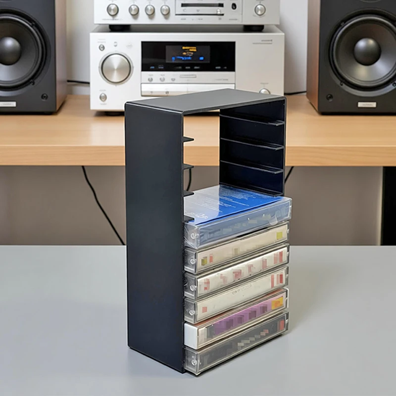1pc Black Plastic Cassette Tape Holder Box With Magnetic Closure Large Capacity Compact Organizer Stores Up To 10 Tapes