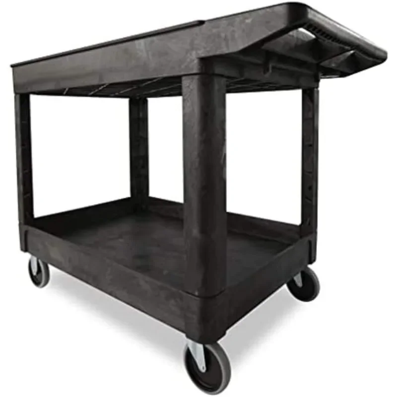 2-Shelf Utility/Service Cart, Medium, Lipped Shelves, Ergonomic Handle, 500 lbs. Capacity, Suitable for Warehouse, Garage