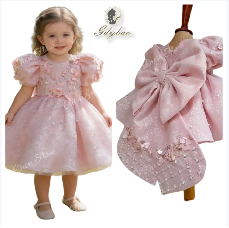 

Нарядное розовое платье для девочки с бантом, пышное, для свадьбы, дня рождения и первого причастия, с возможностью индивидуальной настройки