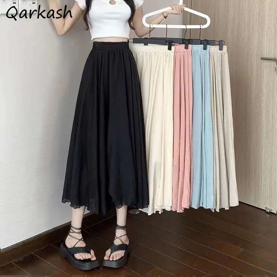 Midi Skirts Women Thin Summer Literary Sweet A-line Pure Fairycore High Waist New Arrival Chic Popular Korean Fashion Faldas Ins