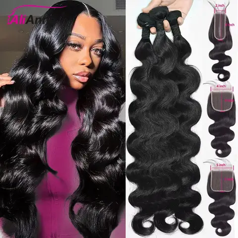 24 26 Inch Human Hair Bundles And Closure Body Wave Bundles With 4x4 Closure Raw Hair Bundles Human Hair 5x5 2x6 HD Lace Closure Brazilian Human Hair Bundles And Weaves Raw Hair Bundles Deals Transparent HD Lace Closure 100% Human Hair Fast Shipping