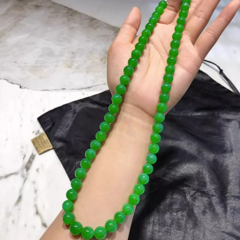 Ice-like Positive Jade Beads String Necklace Myanmar Emperor Full Green Bracelet Pendant Gift