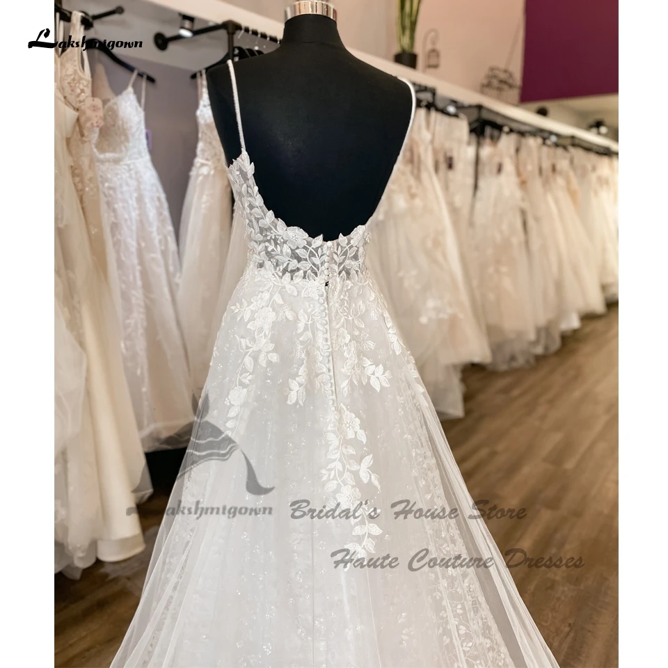 Lakshmigown Glitzernde Boho-Hochzeitskleider für Frauen 2026 Vestidos Sexy V-Ausschnitt Strand-Brautkleider mit Spaghettiträgern Maßanfertigung – Detail 6