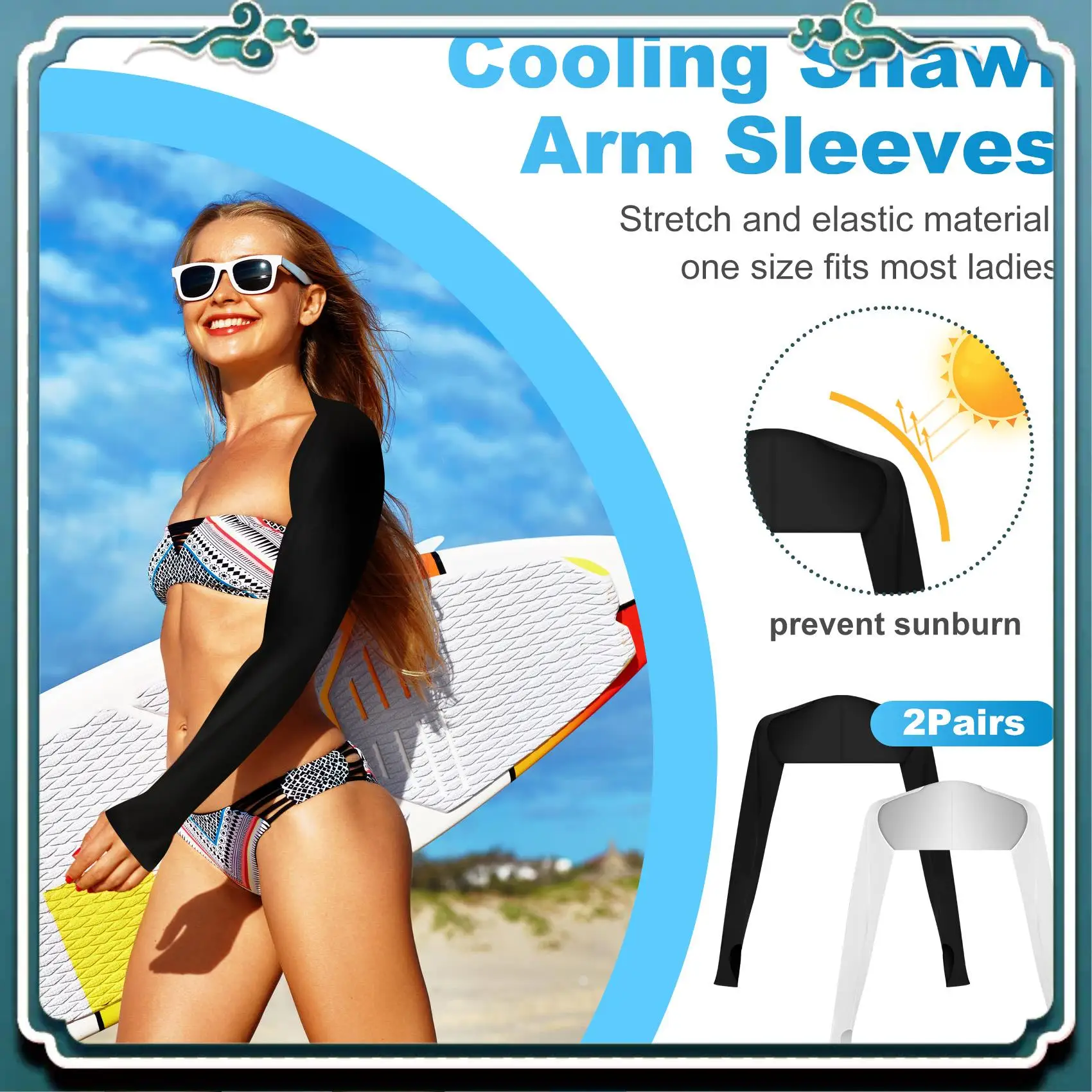 

Reliable 2Pairs Cooling Shawl Arm Sleeves Sun Protection Shawl Golf Shawl Anti-UV Arm Sleeves With Finger Hole For Cycling