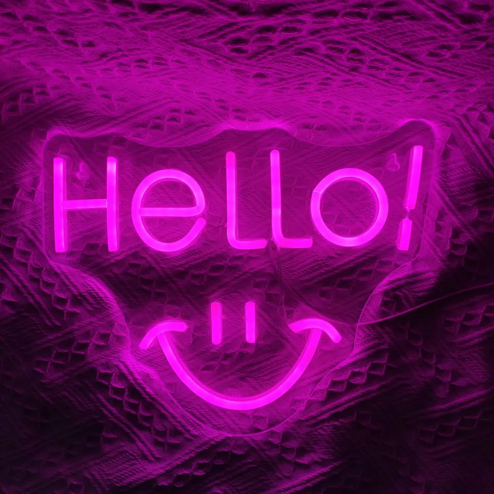 Hello Smile Neon Signs LED Lights USB Signs Bedroom Room Bar Pub Store Club Garage Home Party Wall Art Decor for Room Holiday