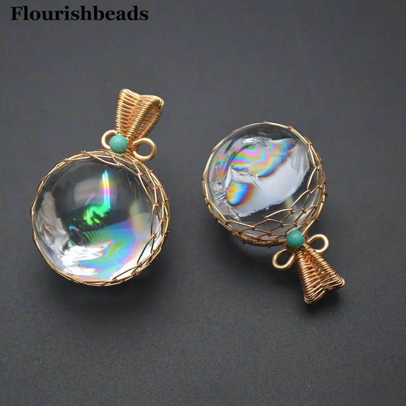 

5 шт., ручная работа, высокое качество, обернутый проволокой, натуральный Радужный кристалл, кулон с камнем для изготовления ожерелья