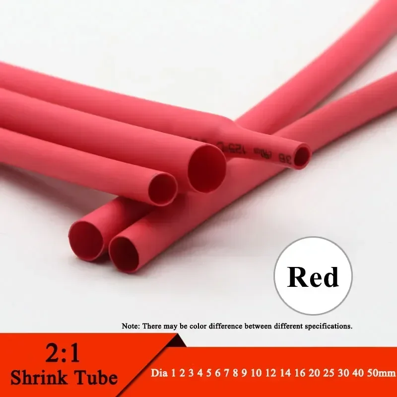 1 Meter Heat Shrink Tube Dia 1 2 3 4 5 6 7 8 9 10 12 14 16 20 25 30 40 50 mm 2:1 Polyolefin Thermal Cable Sleeve Insulated Red