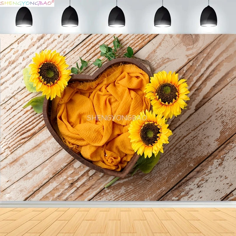 

Newborn Backdrop For Photography Wooden Basket With Stuffing Floral Wreath Background Hundred Days Baby Photo Studios Prop YM-09