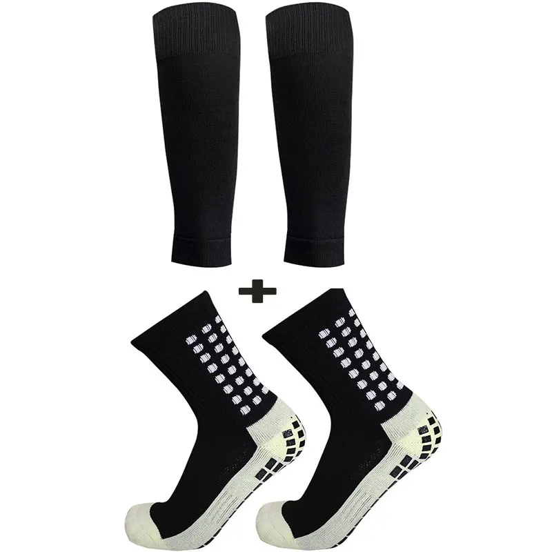 Soccer Shin Guards 2 Pairs Set Men Grip Soccer Socks and Knee Pads Adult Youth Non Slip Leg Football Sports Calf Sleeves