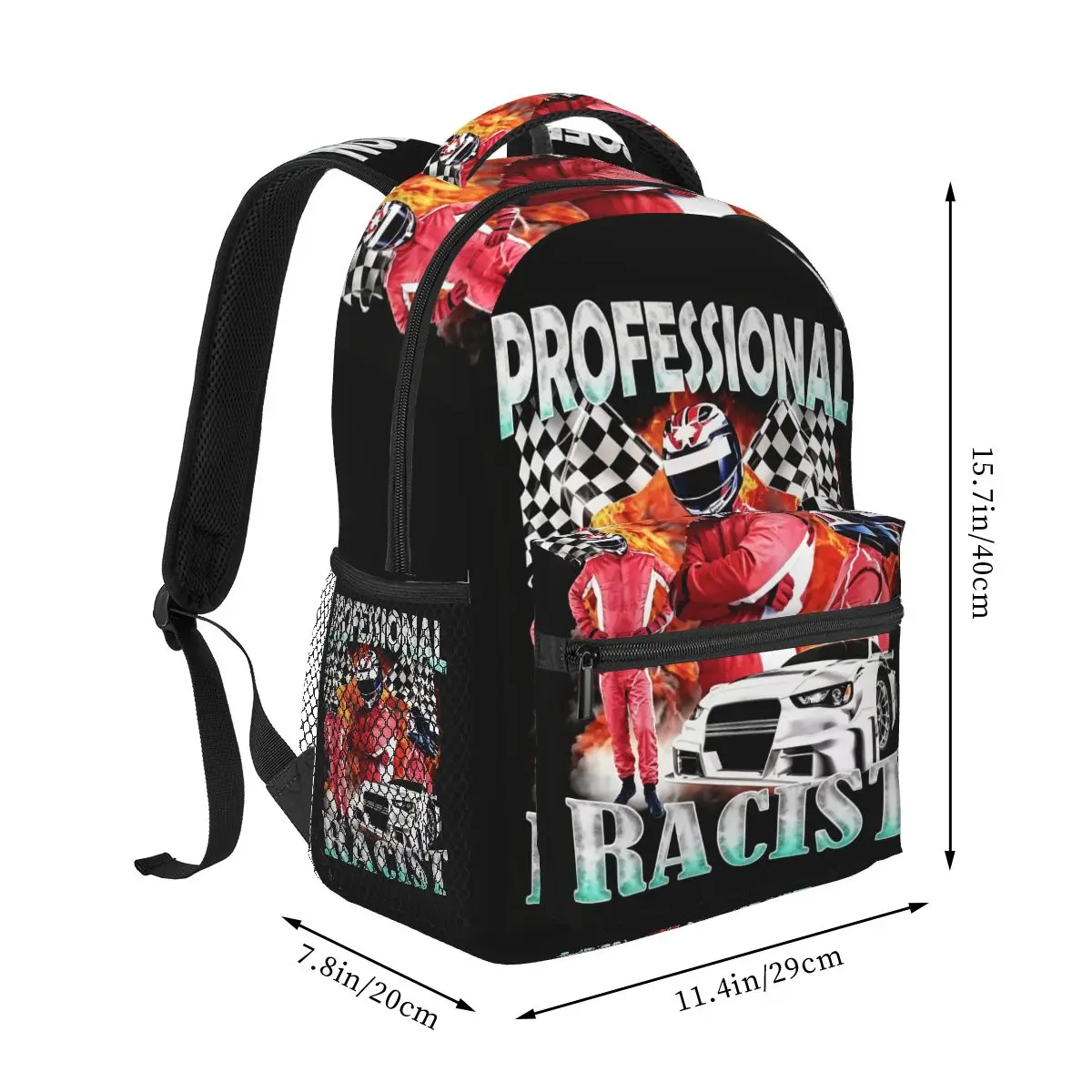 Professional Racer Graphic Racing Meme Backpack Hot Sale Daypack Large Capacity BookBag School Bag Shoulder Bags for Men Women