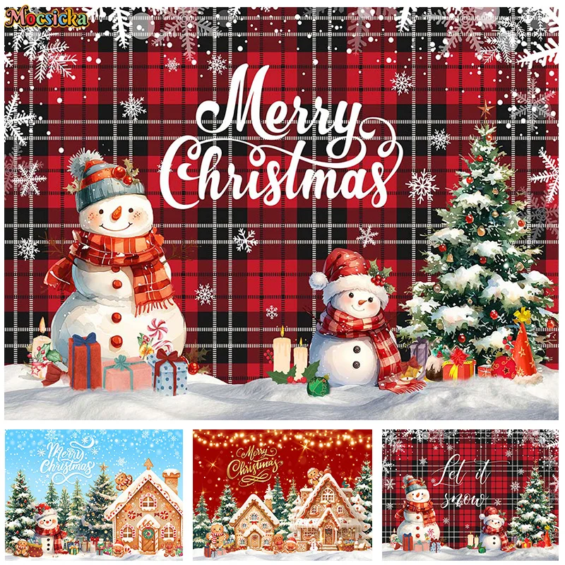 

Mocsicka Winter Photography Background Christma Season Xmas Tree Snowman Backdrop New Year's Eve Party Kid Birthday Portrait