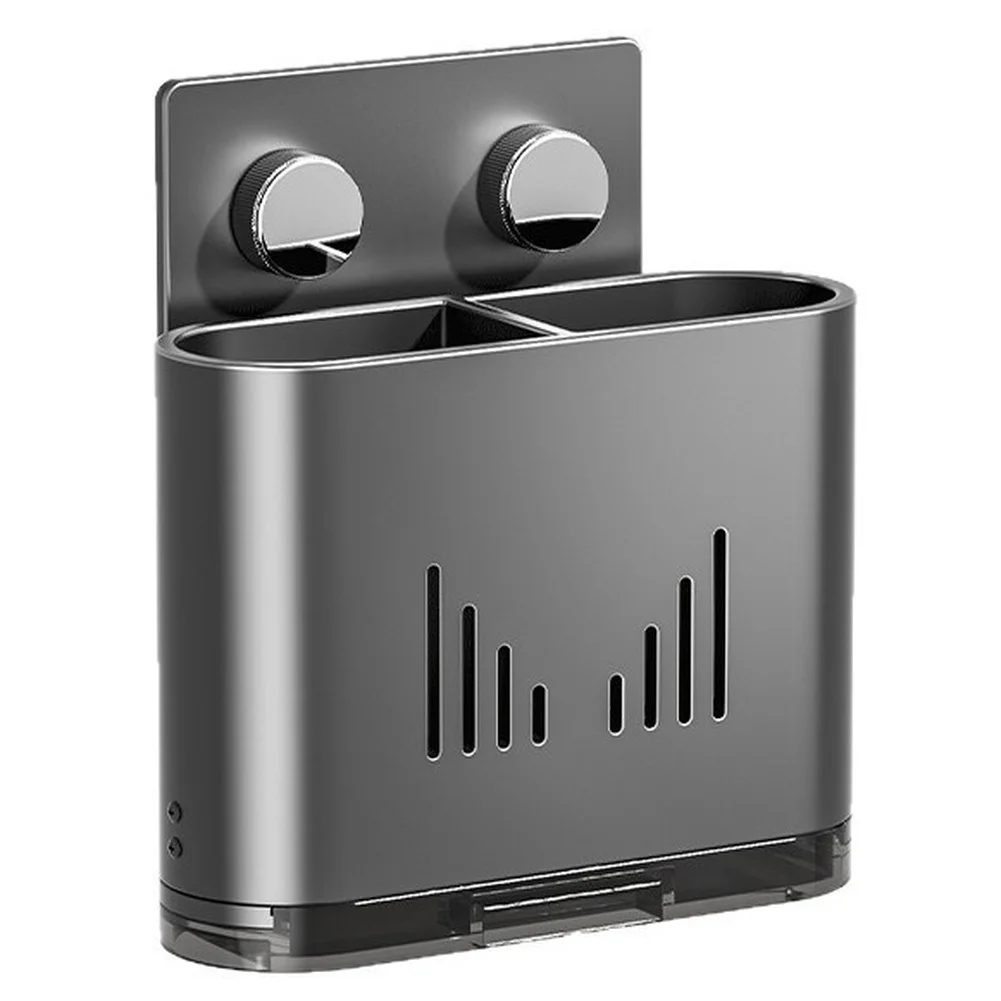 Kitchen Wall Mount Utensil Holder with Drain Tray and Air Flow Design 16.5x6.5x18.5cm Carbon Steel ABS Construction