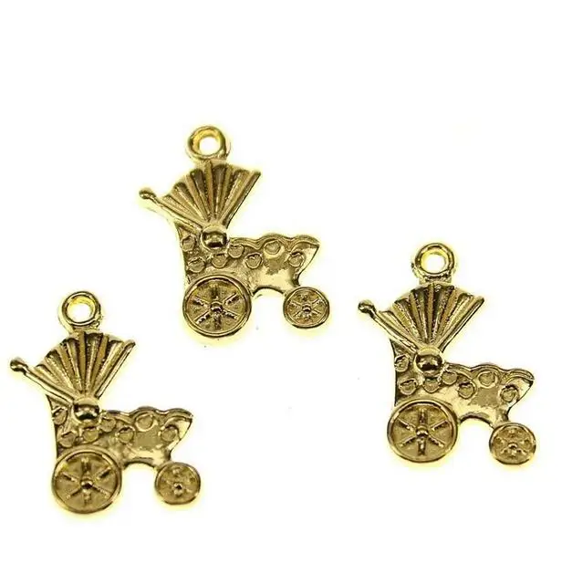 20pcs 19x12mm hole 1.2mm gold color 2sided baby cart design charms h0982