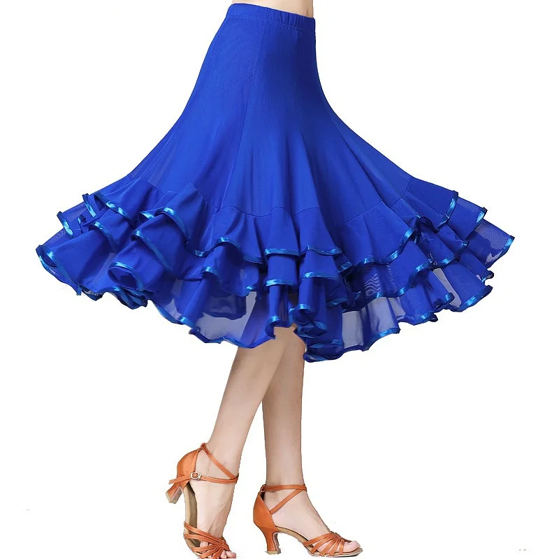 Red blue black Ballroom Dance skirt middle Length for women girls Rumba Salsa chacha ballroom dancing Large Swing Skirt