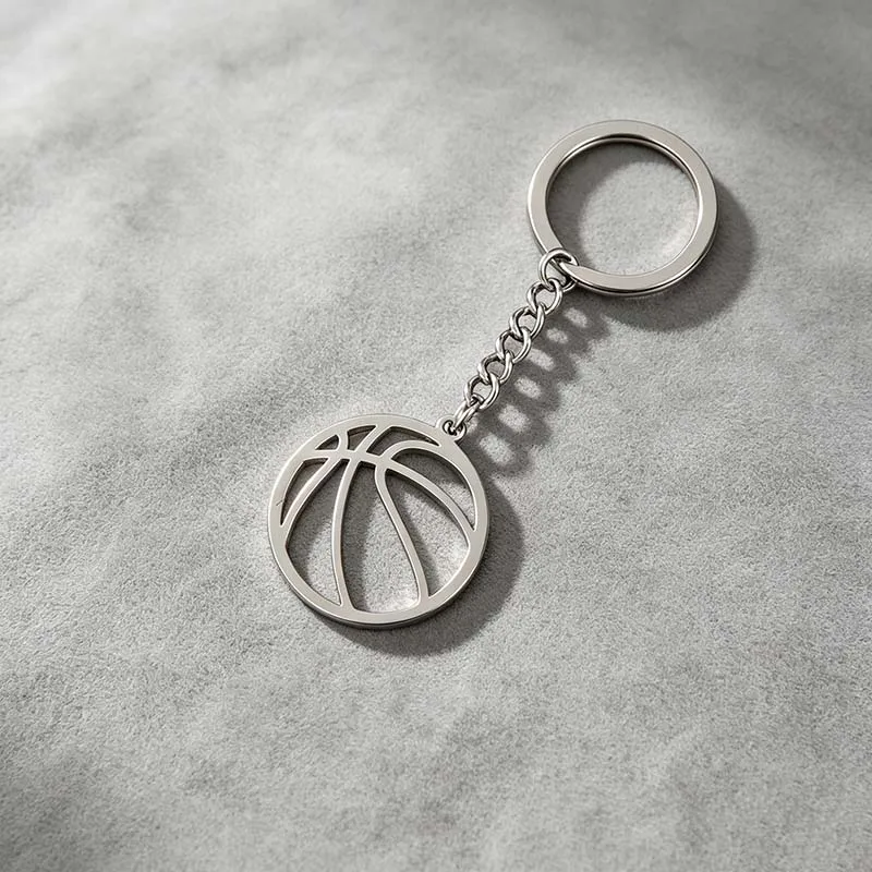 Casual Stainless Steel Basketball Pendant Key Chain Hollow Geometric Keyring Girls Student Schoolbag Keychains Gifts Accessories