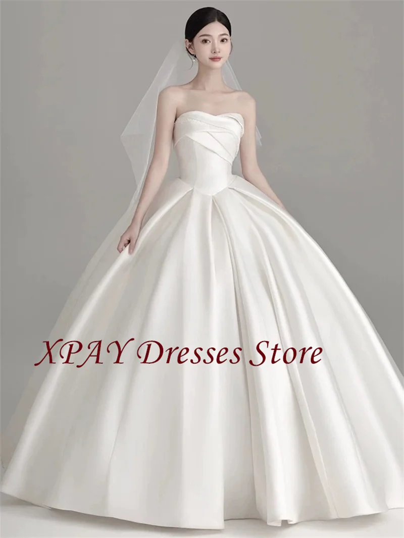 XPAY Elegant Ball Gown Wedding Dresses Sweetheart Korea Photo shoot thick Satin Corset Back Floor Bride Gowns Customized