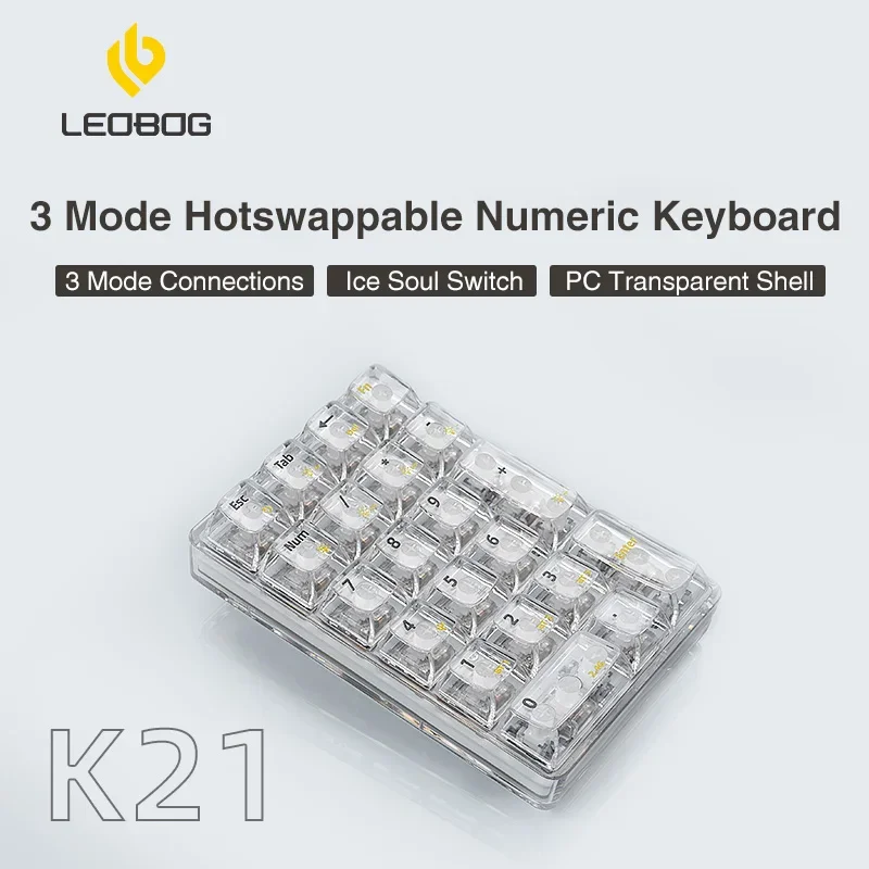 Imagem -03 - Loebog-teclado Mecânico sem Fio K21 Transparente Bluetooth Hot-swap 21 Chaves Personalização Numérica Teclado Numpad Presentes