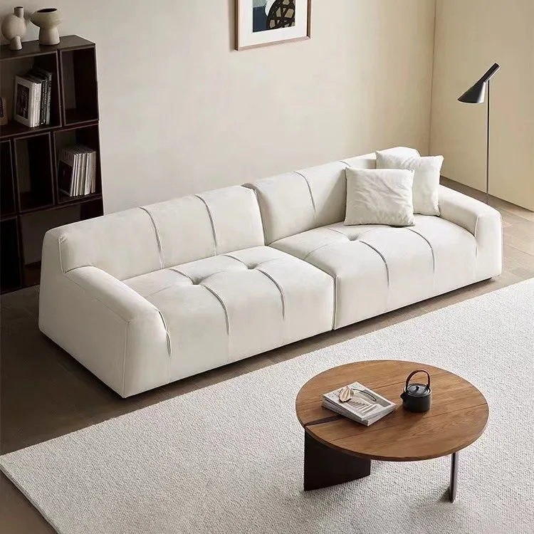 Modern simple cream style fabric sofa small apartment living room three people light luxury wabi sandy wind straight row matte