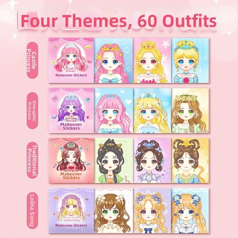 1 set di adesivi puzzle riutilizzabili creativi Cartoon Princess Crea un viso adesivi Artigianato Adesivo che cambia faccia per ragazze