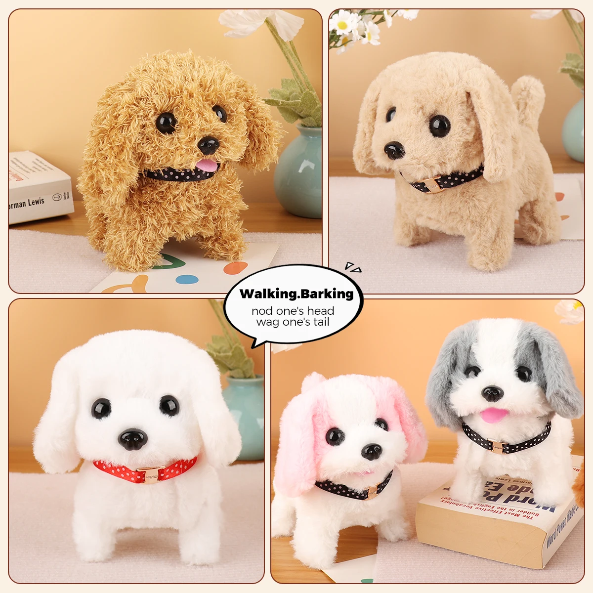 1Pc Simulation Electric Plush Dog Teddy Puppy Walking Sound Nodding Electronic Pet Toy For Boys and Girls Gifts