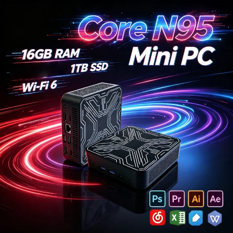 2026 Intel Core N95 Mini PC 16GB DDR4 512GB NVMe SSD Triple 4K WiFi6 Silent Cooling Office Home Desktop Pro Max