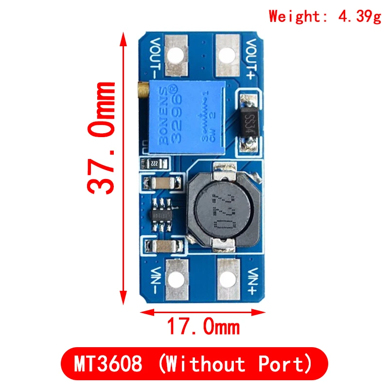 MT3608 DC-DC Adjustable Boost Module 2A Boost Plate Step Up Module with MICRO USB 2V-24V to 5V 9V 12V 28V