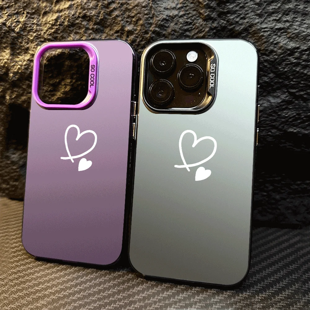 

Sketch Love Heart Pattern Phone Case For iPhone 11 12 13 14 15 16 Pro Max XS X XR 15 16 Plus 12 13Mini Silver Protect Hard Cover