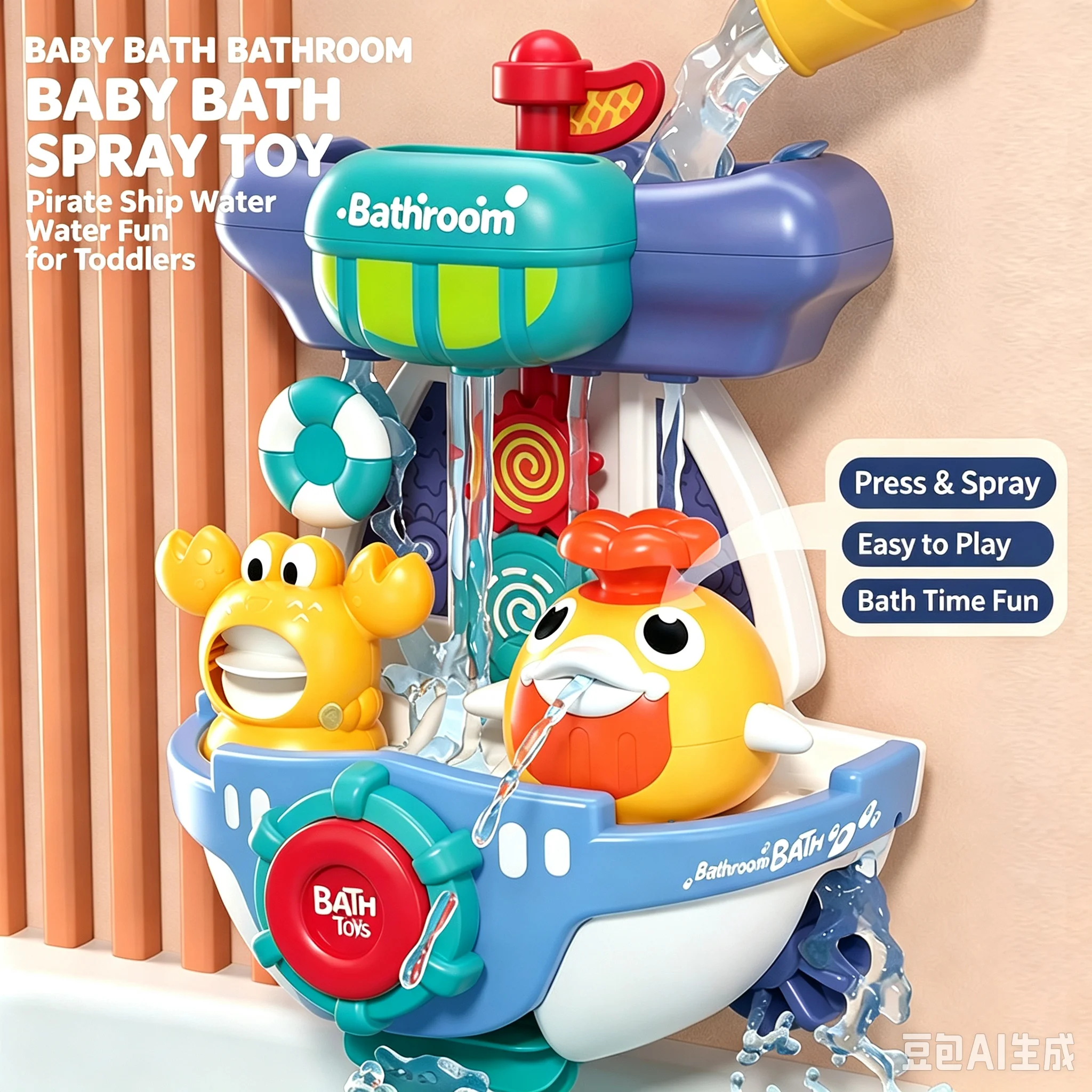 New Bathroom Bath Toy Cartoon Piggy Rotating Water Spray Shower Early Education Water-Absorbing Bath Toy