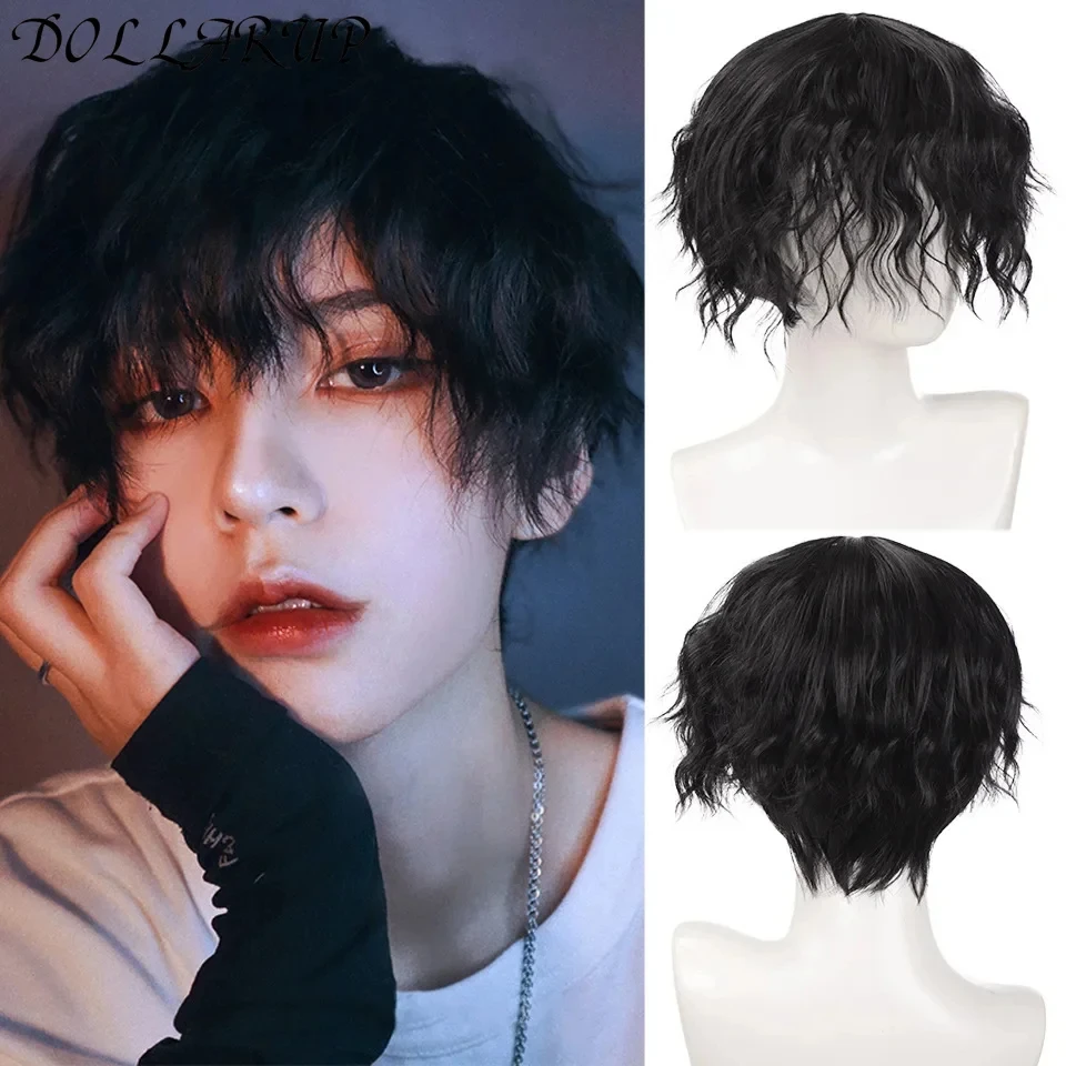 

JKL Synthetic Men's Breathable Wig Brown Men Boy Short Straight Cosplay Men Party Black Heat Resistant Synthetic Hair Wig