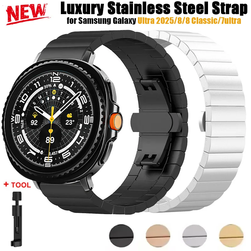 

Ремешок из нержавеющей стали для Samsung Galaxy Watch 8/8Classic/Ultra 2025, металлический браслет для Galaxy Watch 8Cclassic 7Ultra 47 мм