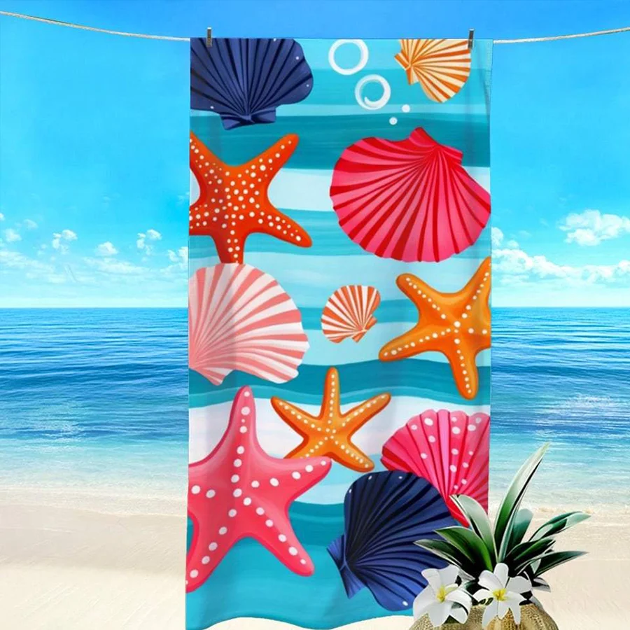 1Pc, Colorful Starfish Shell Beach Towel, Super Absorbent Lightweight Beach Towel - Sand-Free Quick-Dry Towel, Soft Microfiber, Suitable for Various Settings Such as Beach, Swimming Pool, Gym, Bathroom, Camping, and Travel.