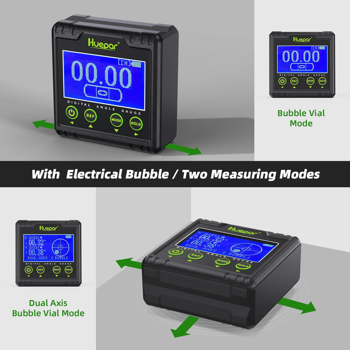 Huepar AG03 Digital Angle Gauge Protractor Electronic Bubble Angle Finder Dual Axis Level Box LCD Inclinometer Bevel Gauge 0~360