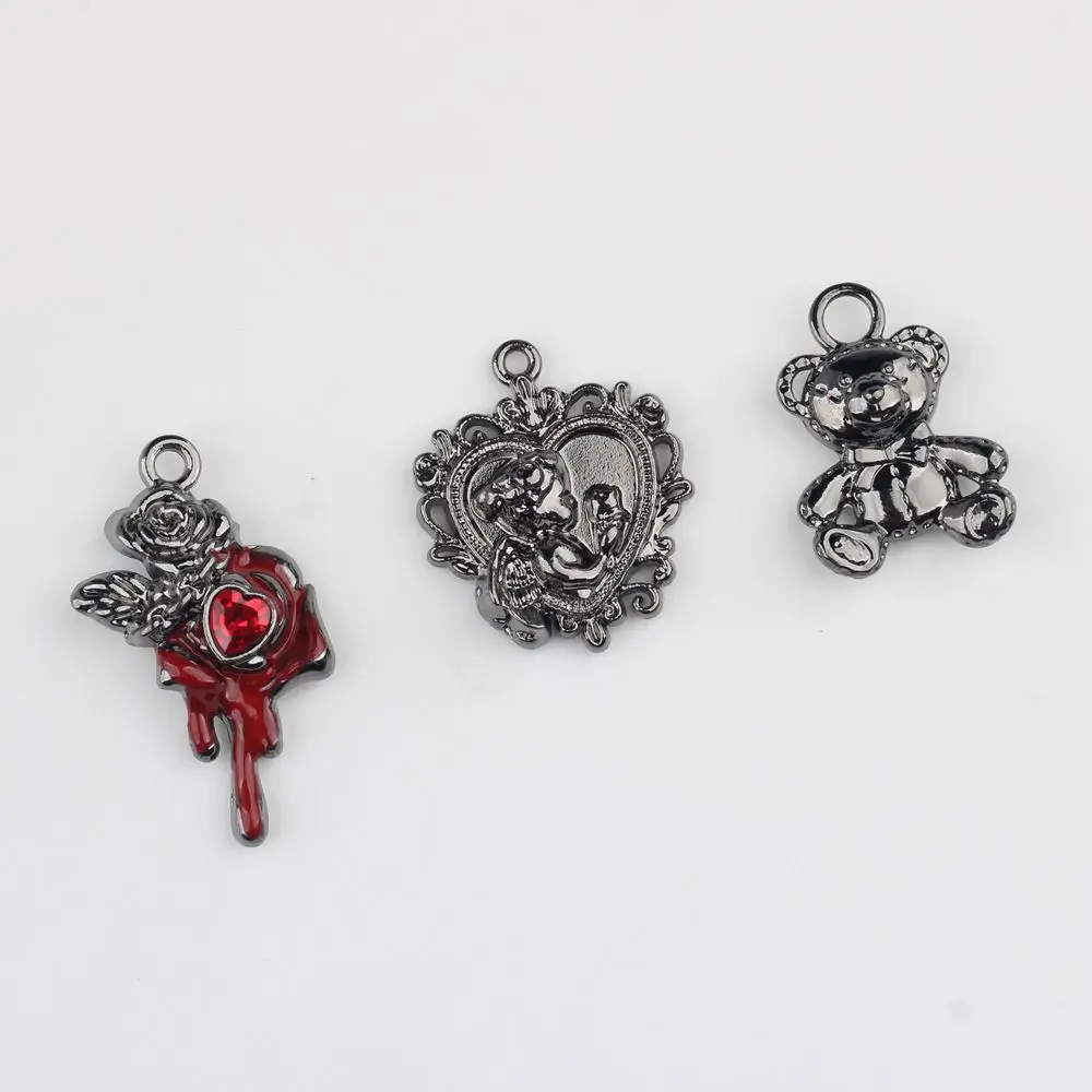 10Pcs/lot Minimalist Gun Black Series Zircon Inlaid Alloy Pendant For DIY Bracelet Necklace Earring Jewelry Making Supplies