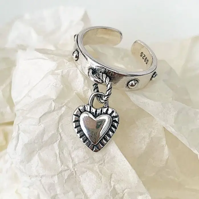 New Gothic Style Love Heart Opening Rings for Woman Fashion Jewelry European and American Wedding Party Ring 2023