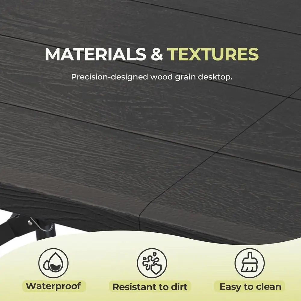 طاولة قابلة للطي بارتفاع قابل للتعديل 4 أقدام، شديدة التحمل 400 رطل، محمولة للاستخدام الداخلي والخارجي، سطح خشبي محبب #5