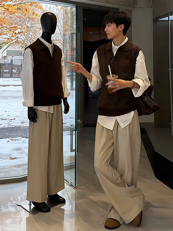 

Cé Brown irt Sweater Vest Men's Spring Svel Knitted Vest Layering Outerwear Casual Sle Polyester Fiber