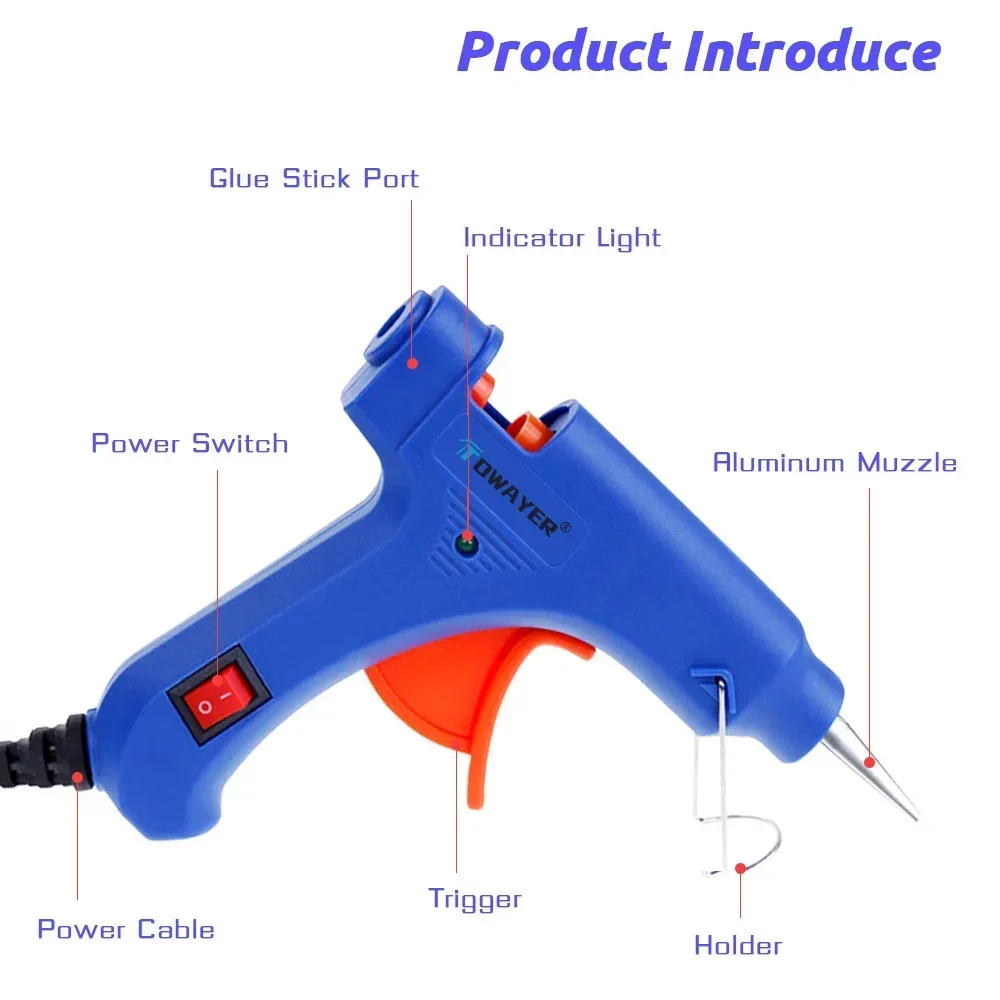 20W Glue Gun Mini Hot Melt Glue Gun Electric Heat Temperature Gun Repair Tool Set With Transparent Glue Stick 7x100mm Power Tool