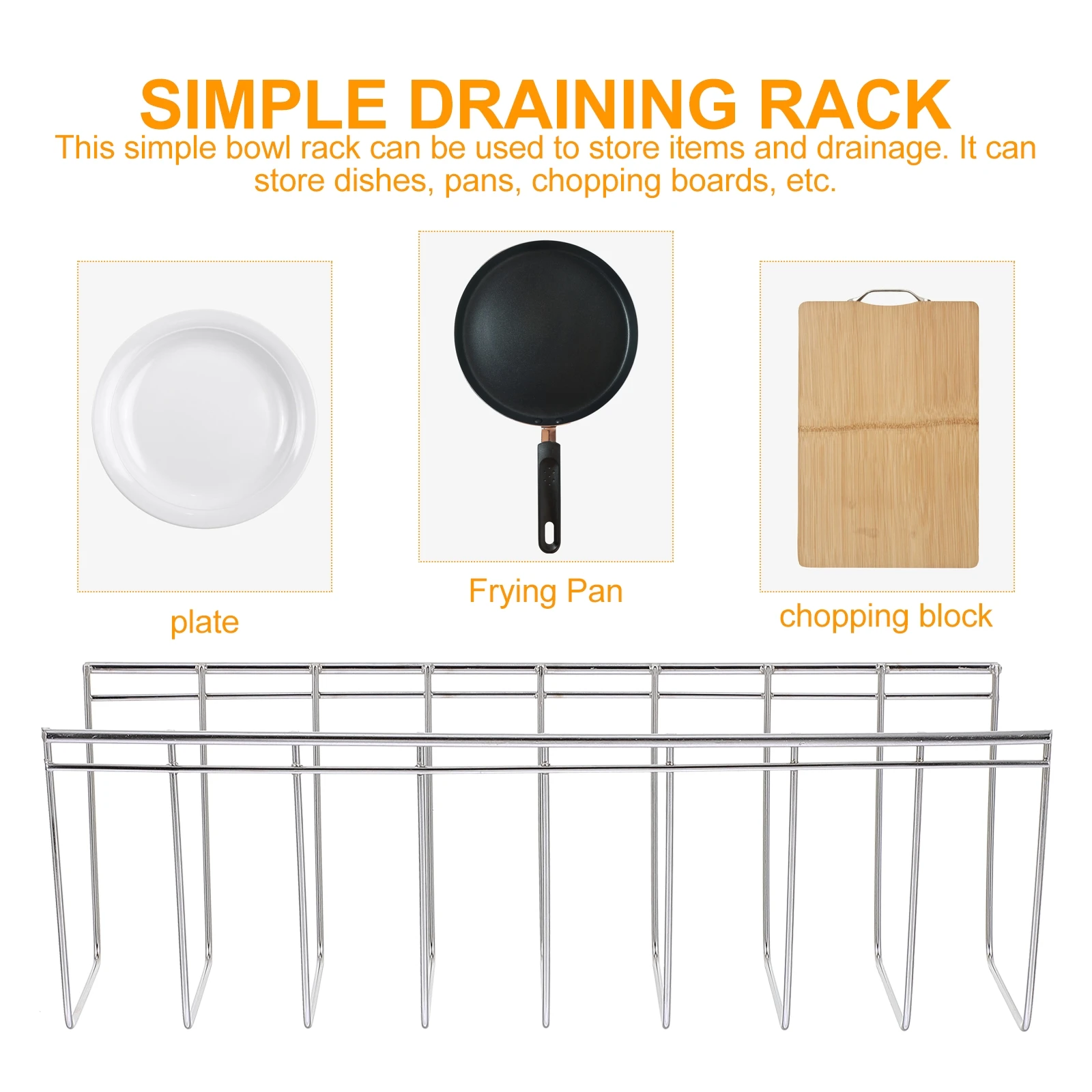 

Stainless Steel Single Layer Dish Rack Kitchen Plate Holder Draining Drying Pot Lid Storage Simple Design Modern