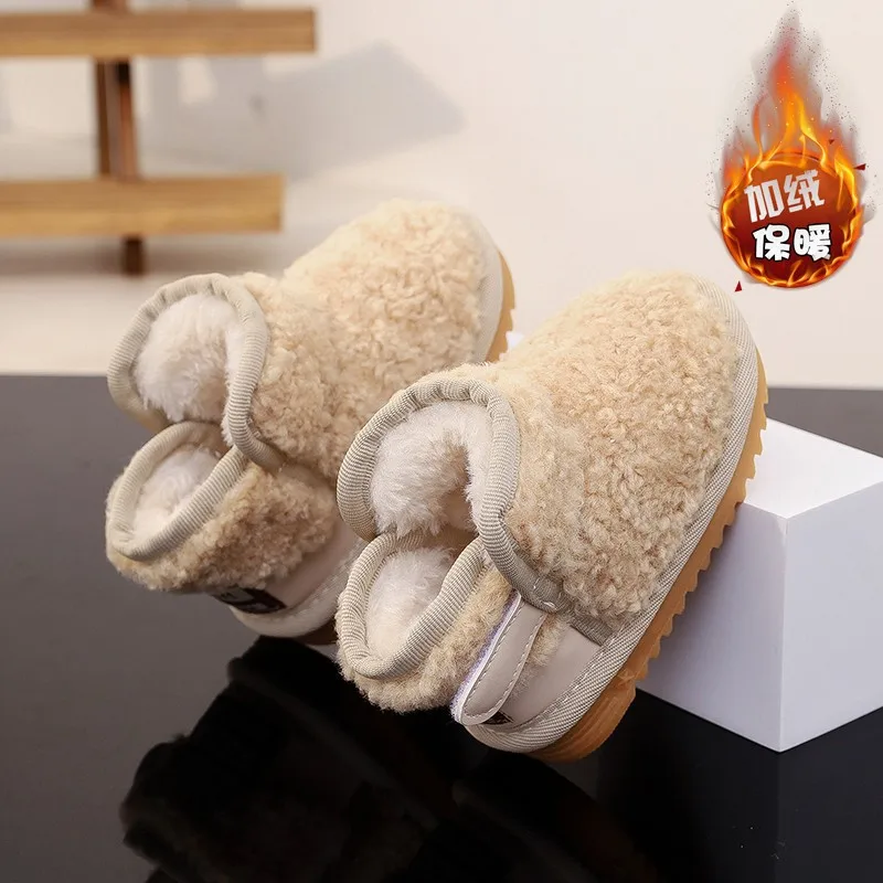 Baby Walking Cotton Shoe2025new Korean Version Retro Girl Snow Boot Flatshoes Simple Casual Anti Slip Warm White Belt Shortboots
