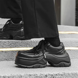 Original Design S/A New Street Sport Style Black Leather Height Increasing Shoes For Men's Teenagers Daily Dress Trend Shoes