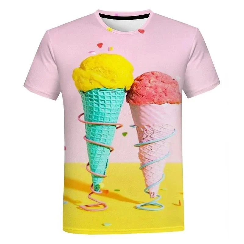 Summer Children Funny Ice Cream 3D Print T-shirt Street Cool Cool Short Sleeve T Shirts Personality Graphic Humour Kids Tee Top