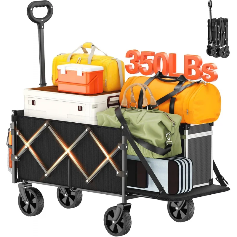 Foldable Wagon with Extended Tailgate: Collapsible Large Capacity Folding Wagon - Heavy Duty Utility Carts for Shopping,Garden