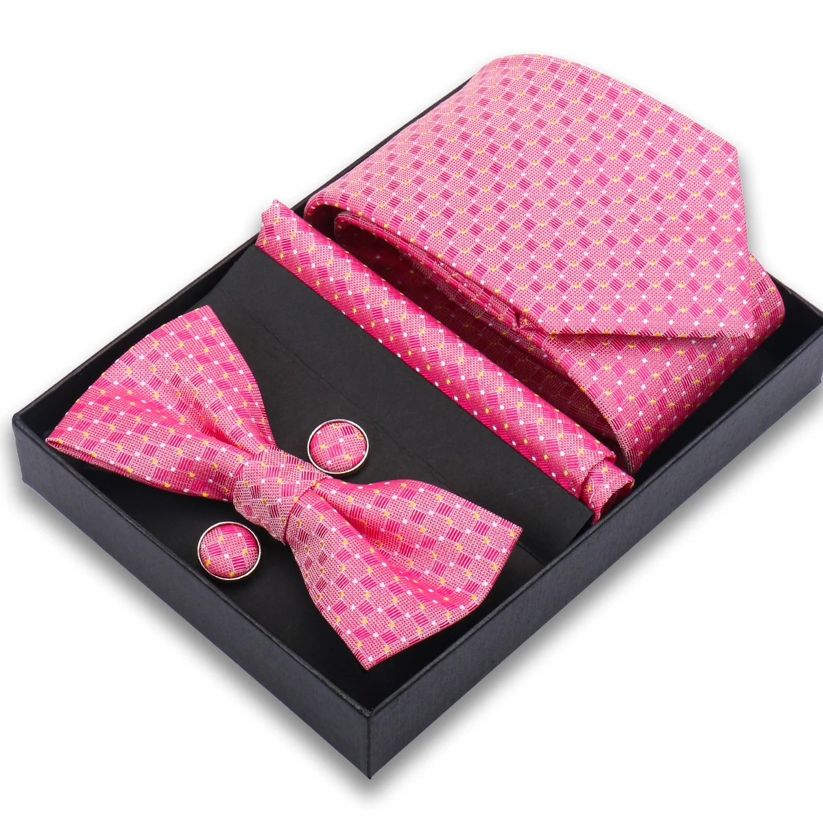 

Novelty Men's Tie Gift Box Set Dot Bow Tie Hand Chief Cuff-Link Four Piece Set Business Occasions Wedding Suit Accessories