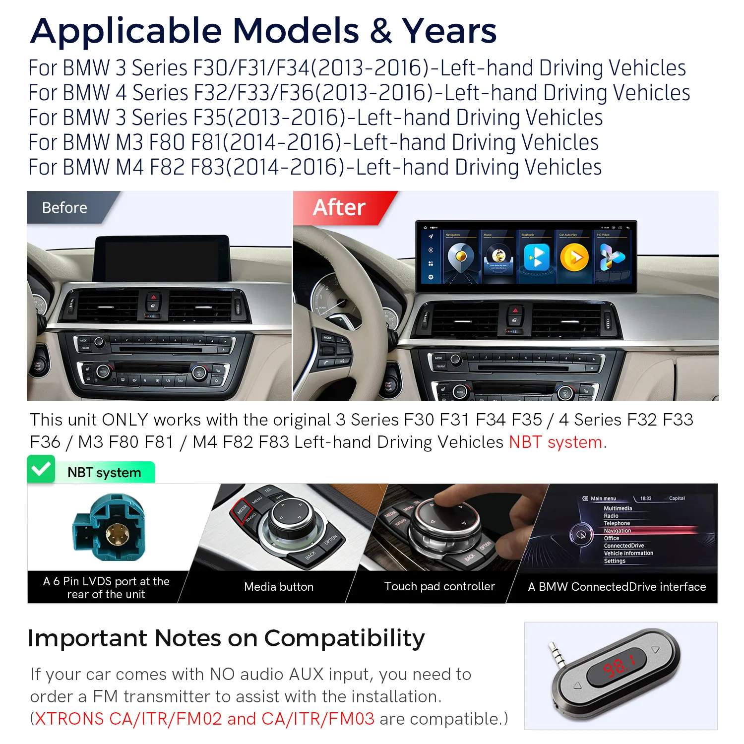 XTRONS 14.9'' Android 14 Car Radio For BMW 3 4 Series F30 F31 F32 F33 F34 F35 F36 M3 M4 F80 F81 F82 NBT System CarPlay Auto Unit