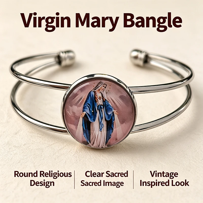 1Pc Our Lady of the Miraculous Medal Adjustable Open Cuff Bangle Catholic Religious Bracelet Christmas Sinulog Souvenir Bless